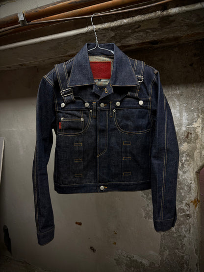 Yuji Yamada 00s 'FURNISHINGS' Removable Leather Harness Raw Denim 'Jean' Jacket | Archive Fashion Toronto