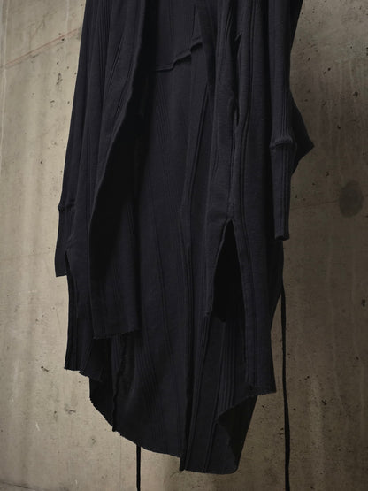 Aleksandr Manamïs Dark Navy Striped Rib Knit Open Front Cardigan