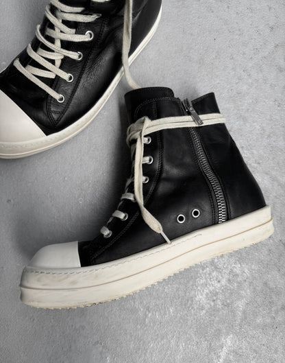 Rick Owens SS24 “LIDO” Black Oiled Calfskin Leather Ramones Sneakers