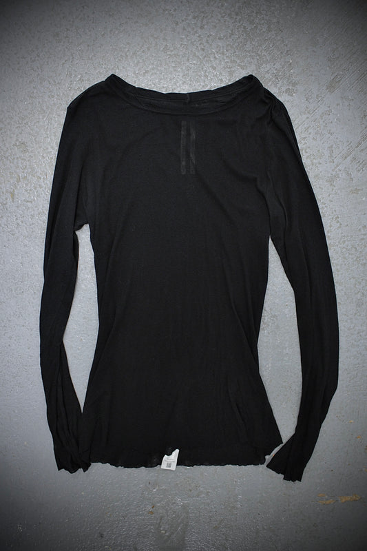 Rick Owens AW23 "LUXOR" Black Sheer Ribbed Long-sleeves