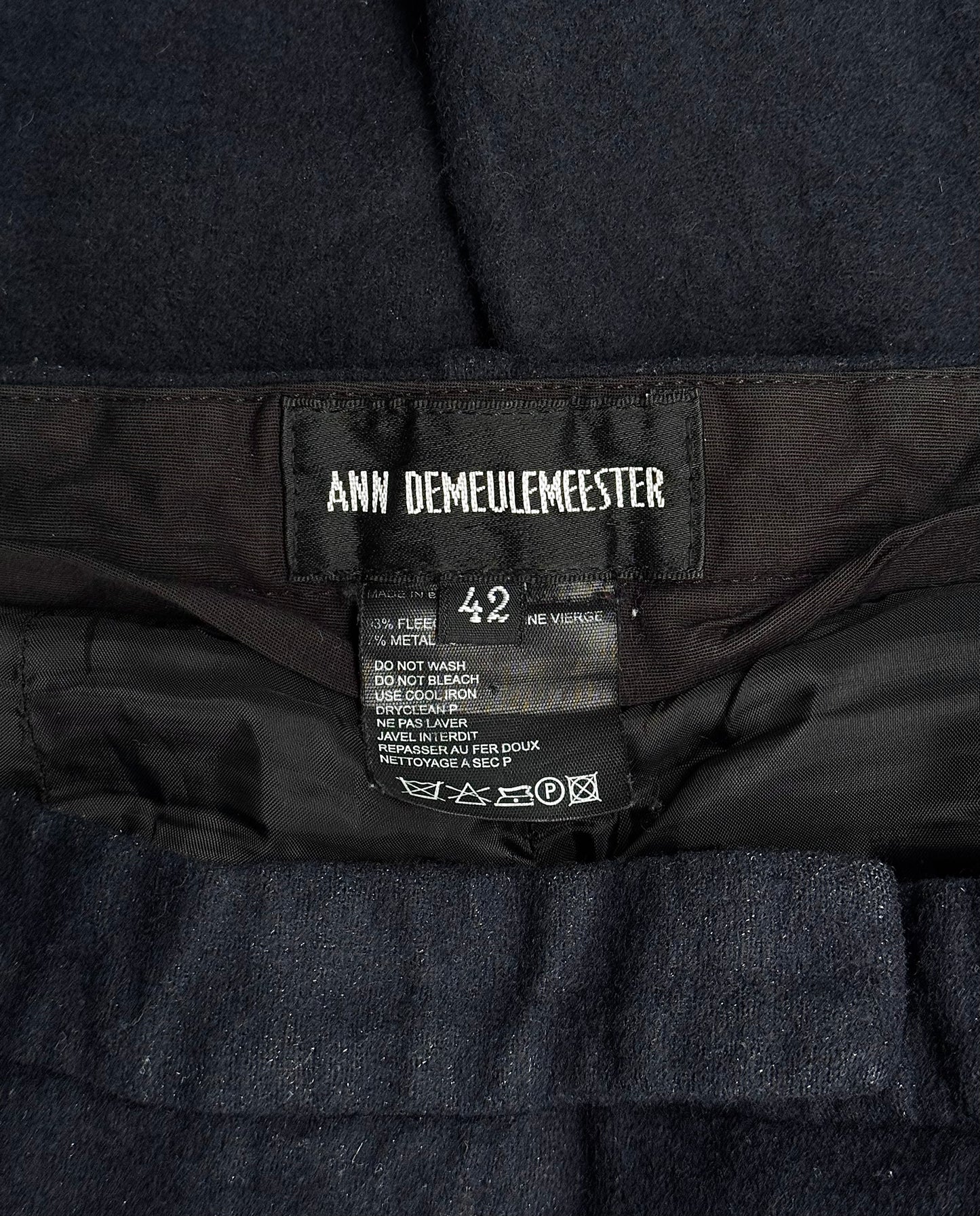 Ann Demeulemeester Early 00s Navy Wool Metallic Bondage Pants