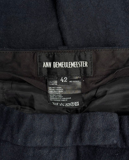 Ann Demeulemeester Early 00s Navy Wool Metallic Bondage Pants