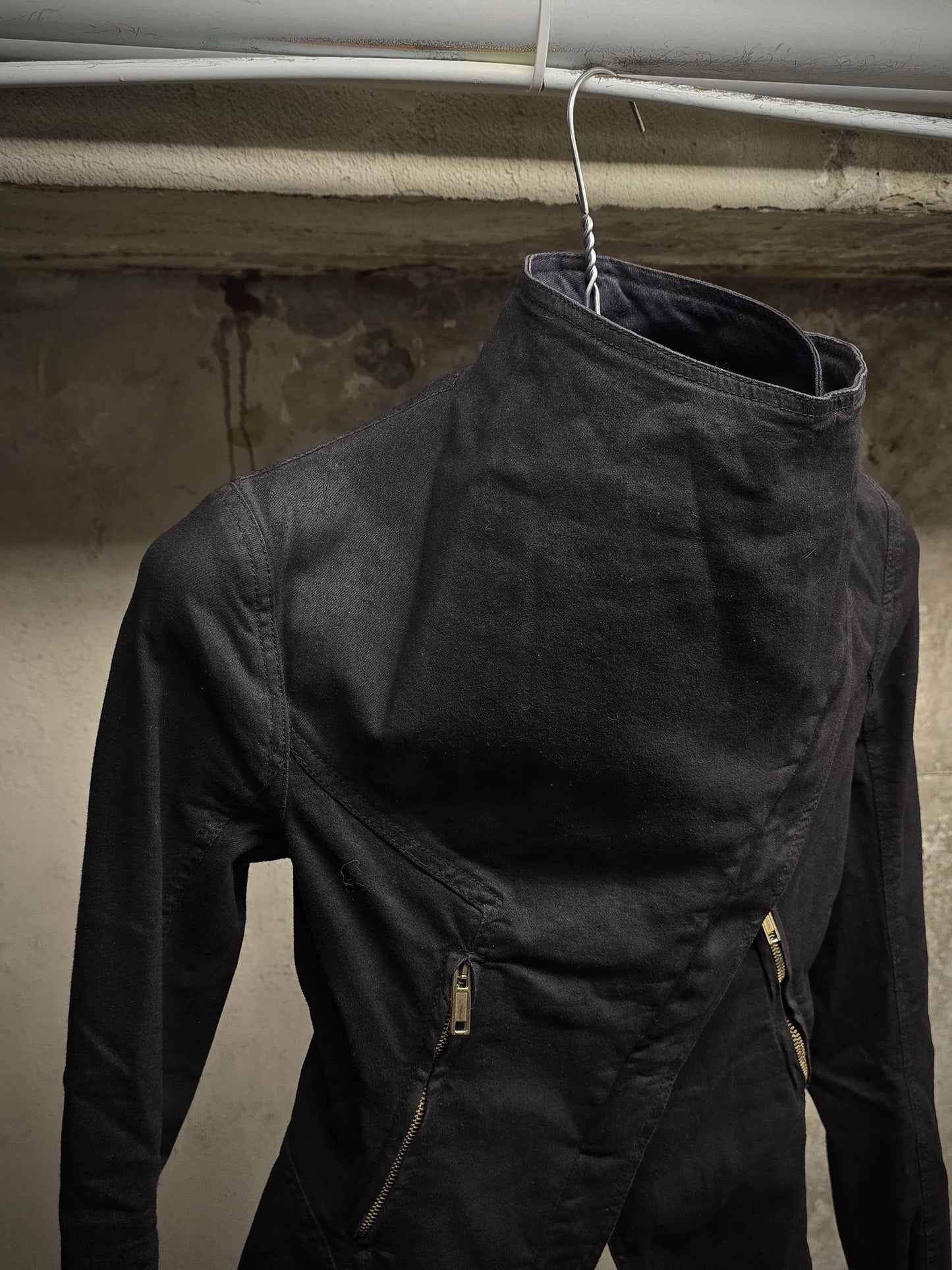Gareth Pugh Early 00s Asymmetric Zip Mock Neck Denim Jacket