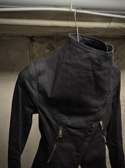 Gareth Pugh Early 00s Asymmetric Zip Mock Neck Denim Jacket