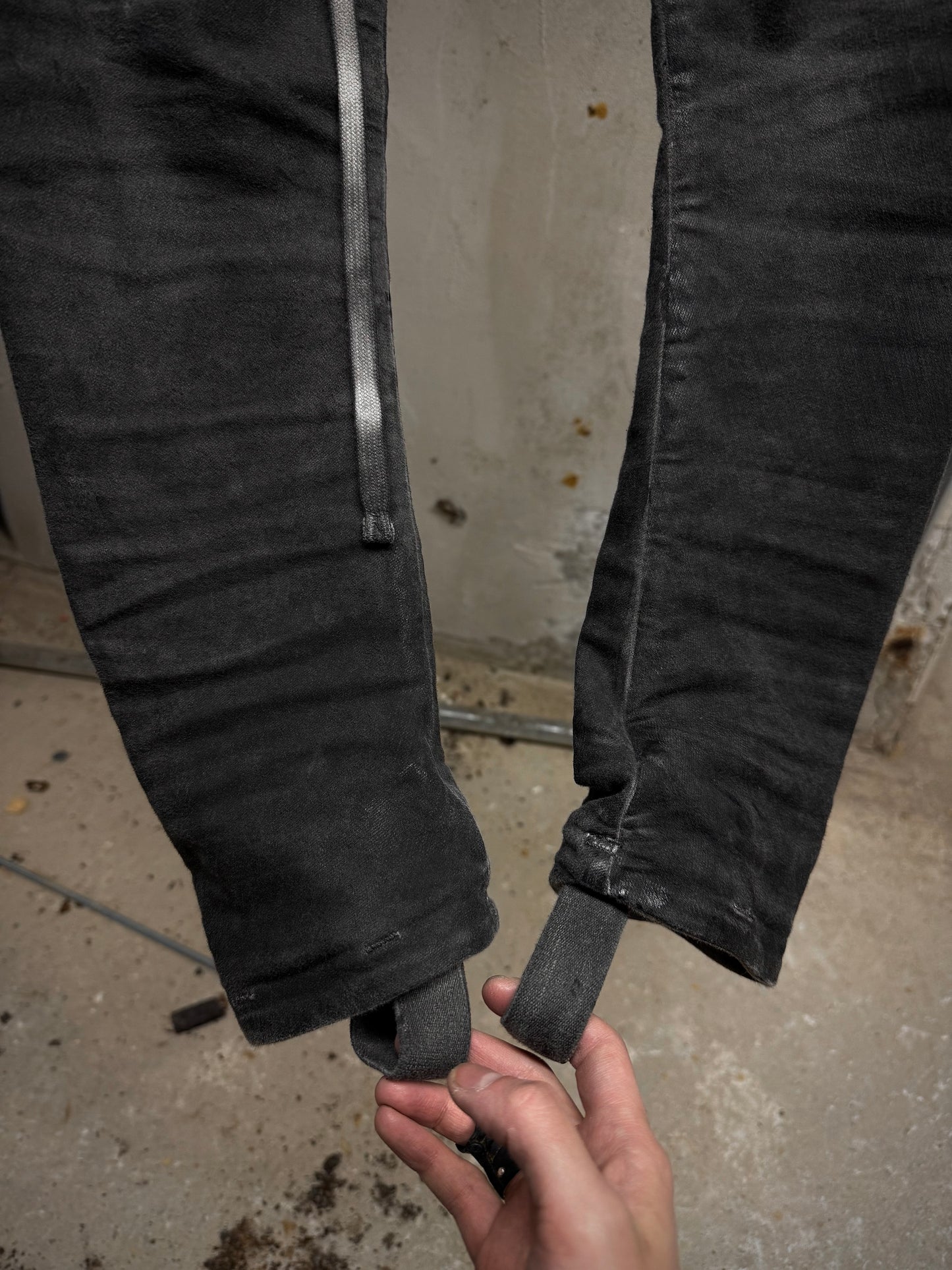 Boris Bidjan Saberi SS22 'WP13 FTS10001' Patina Grey Vinyl Processed Skinny Stretch Denim