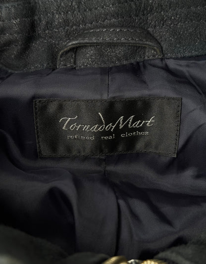 Tornado Mart Early 00s Dark Blue Corset Back Goatskin Suede Leather Jacket