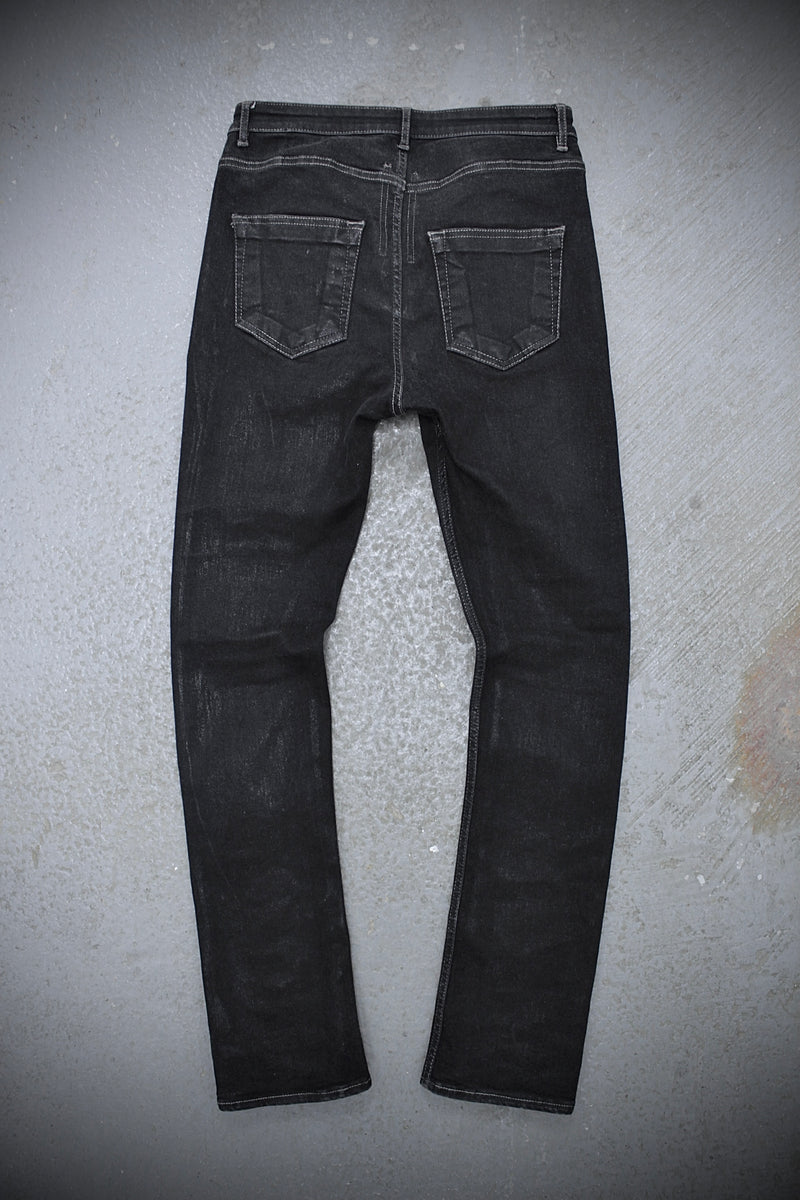 Rick Owens DRKSHDW AW21 "GETHSEMANE" Waxed ‘Detroit Cut’ Skinny Denim detail | DRIEW GARMENTS