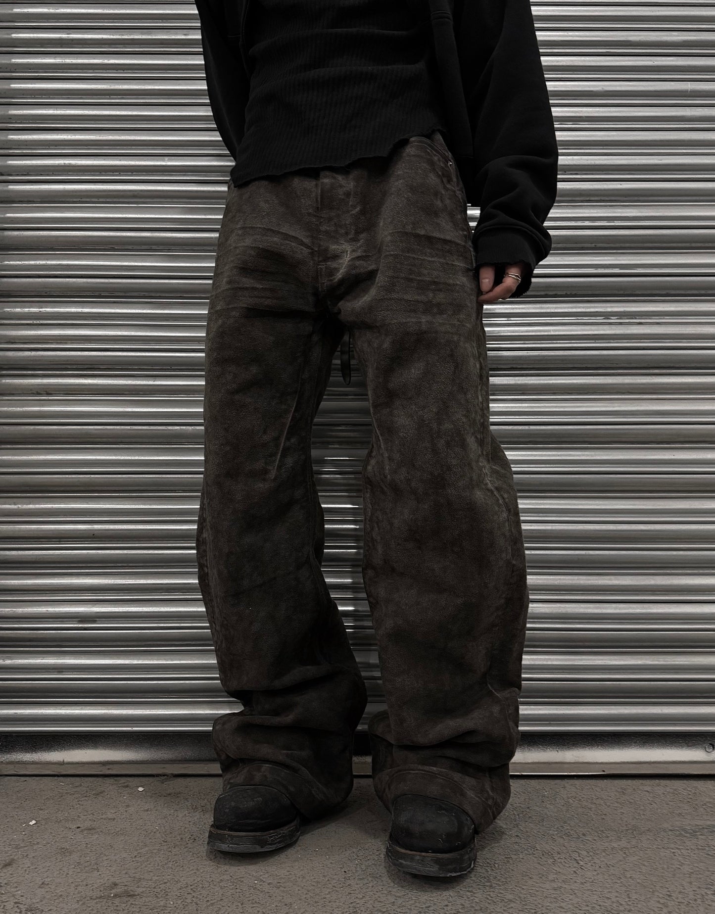 Rick Owens AW24 “PORTERVILLE” Dust Waxed Moleskin ‘Geth Cut’ Wide Leg Denim