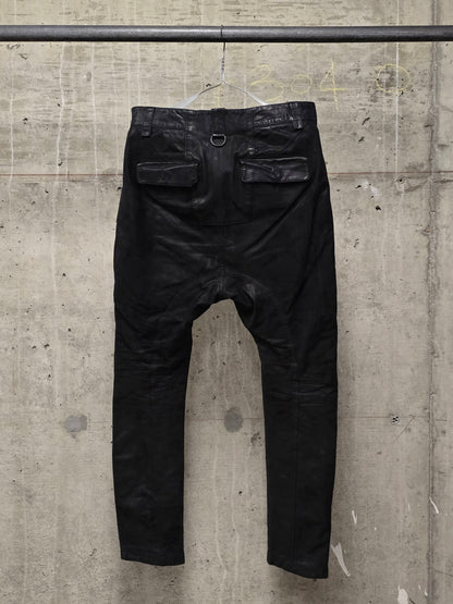 Alexandre Plokhov 2010s Asymmetrical Drop-crotch Calfskin Nubuck Leather Cargo Pants