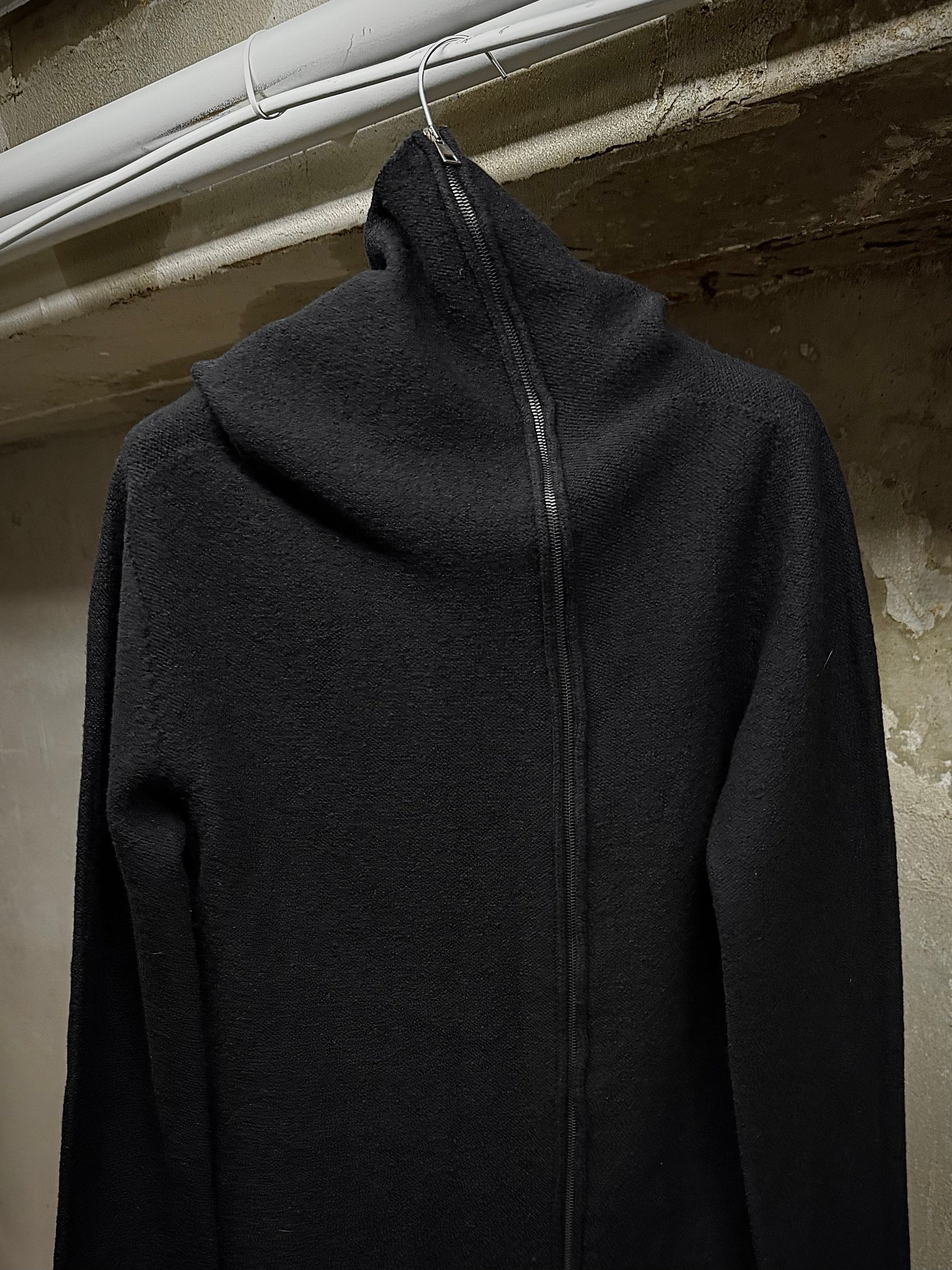 MD75 Asymmetric Funnel Neck Zip Up Wool Knit Sweater detail | DRIEW GARMENTS
