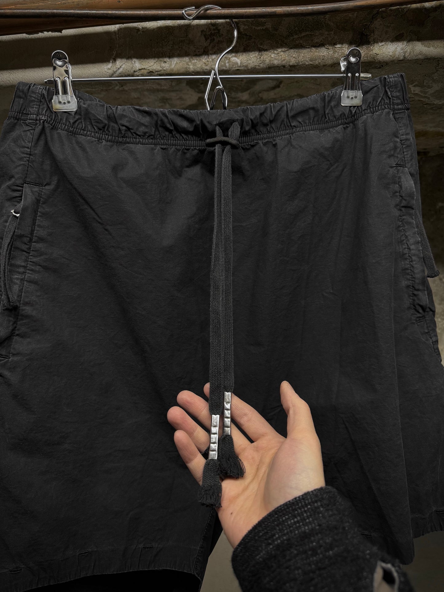 Boris Bidjan Saberi SS18 'P7 F1502M' Black Resin Dyed Drop-crotch Shorts