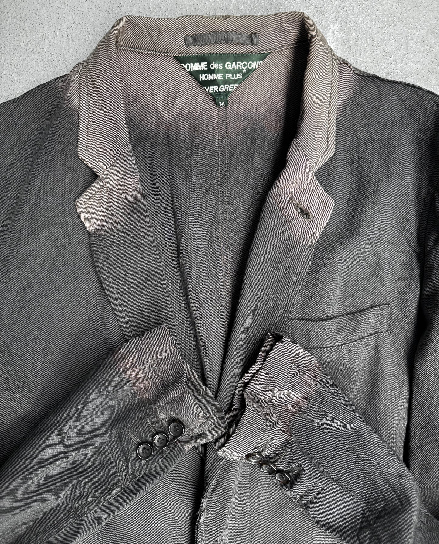 COMME des GARÇONS HOMME PLUS EVERGREEN SS08 Acid Bleached Button-up Coat