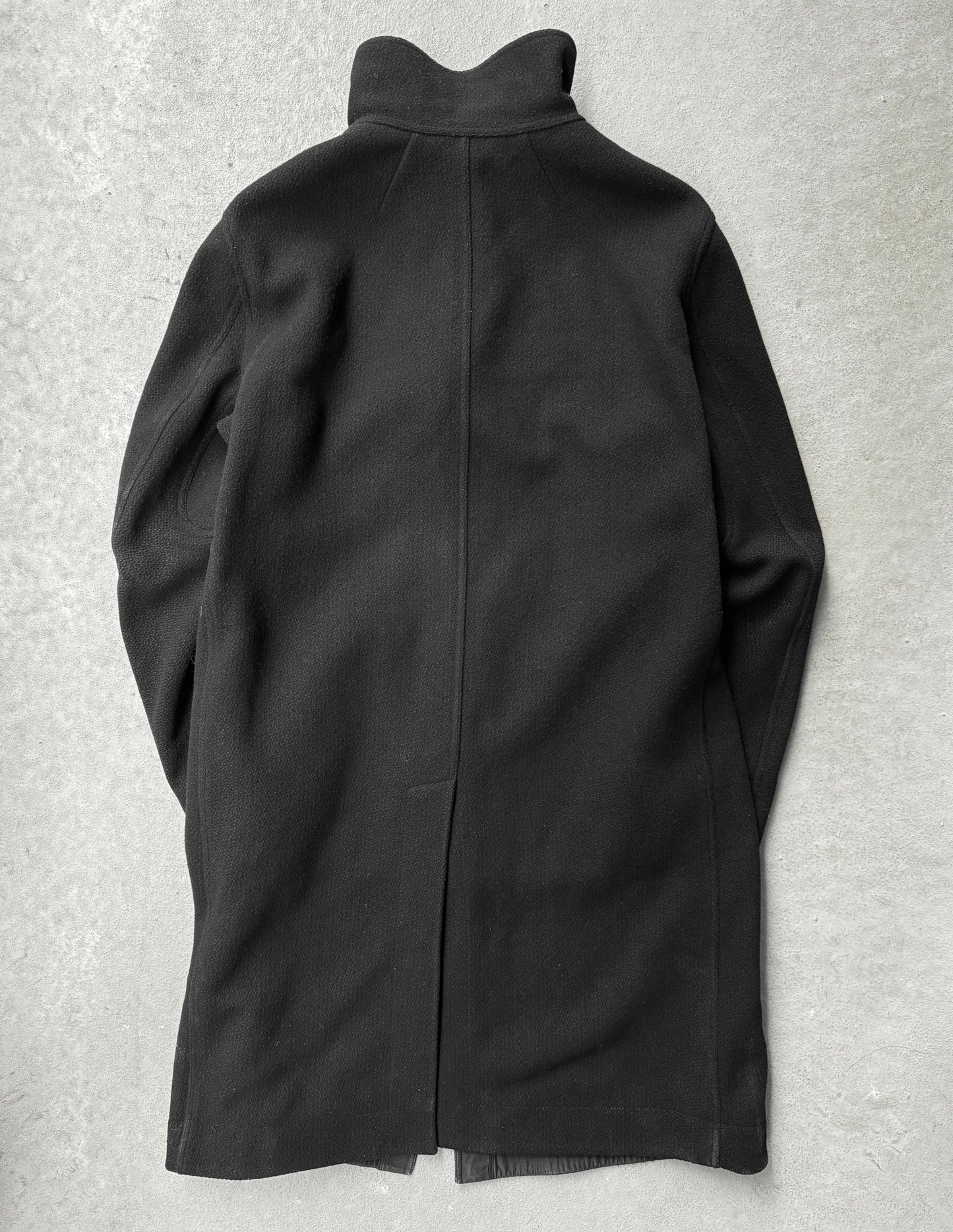 Rick Owens AW15 "SPHINX" Mollino Asymmetrical Front Zip Heavy Wool Coat detail | DRIEW GARMENTS