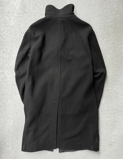 Rick Owens AW15 "SPHINX" Mollino Asymmetrical Front Zip Heavy Wool Coat detail | DRIEW GARMENTS