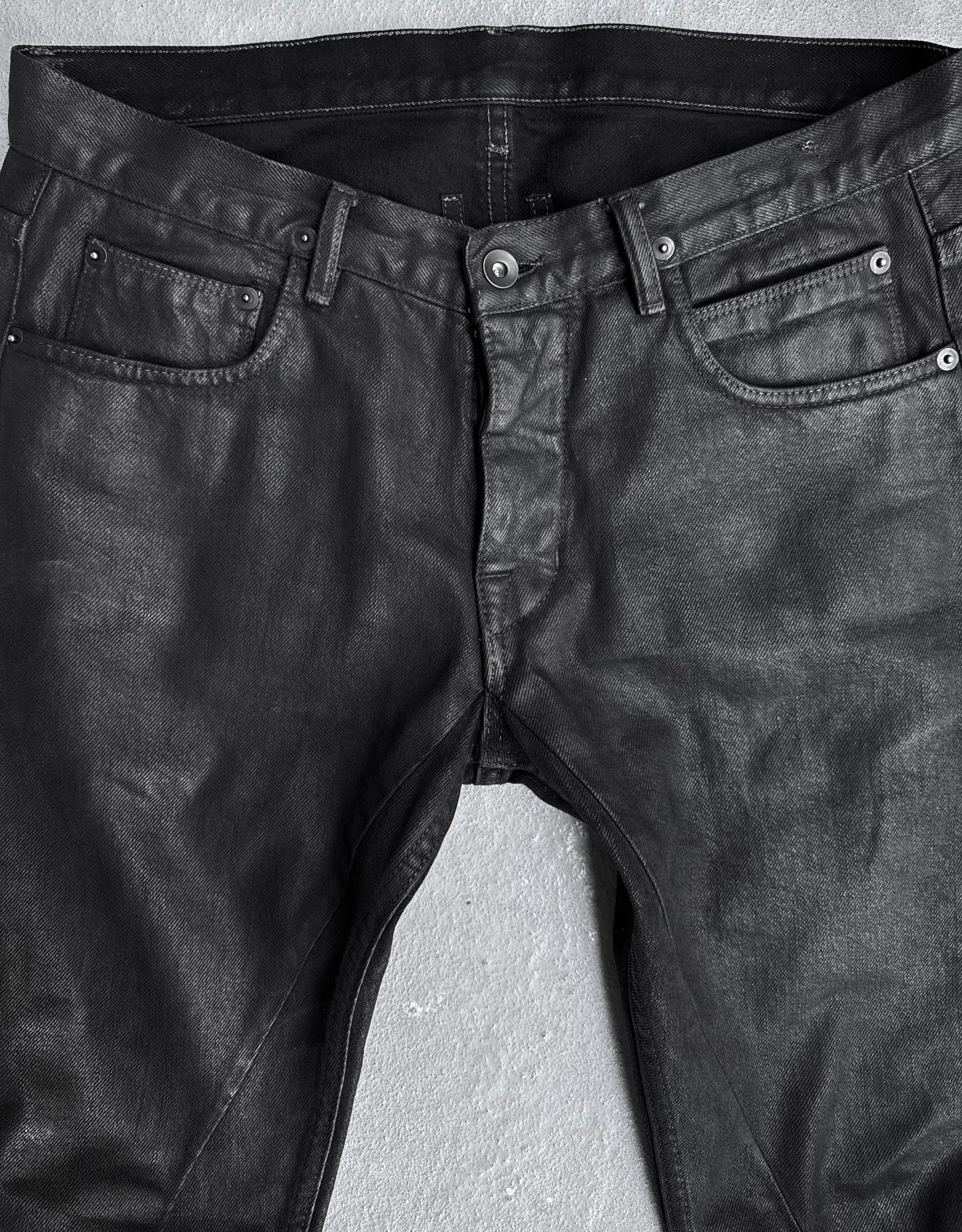 Rick Owens DRKSHDW AW15 “SPHINX” Black Heavy Waxed ‘Detroit Cut’ Denim