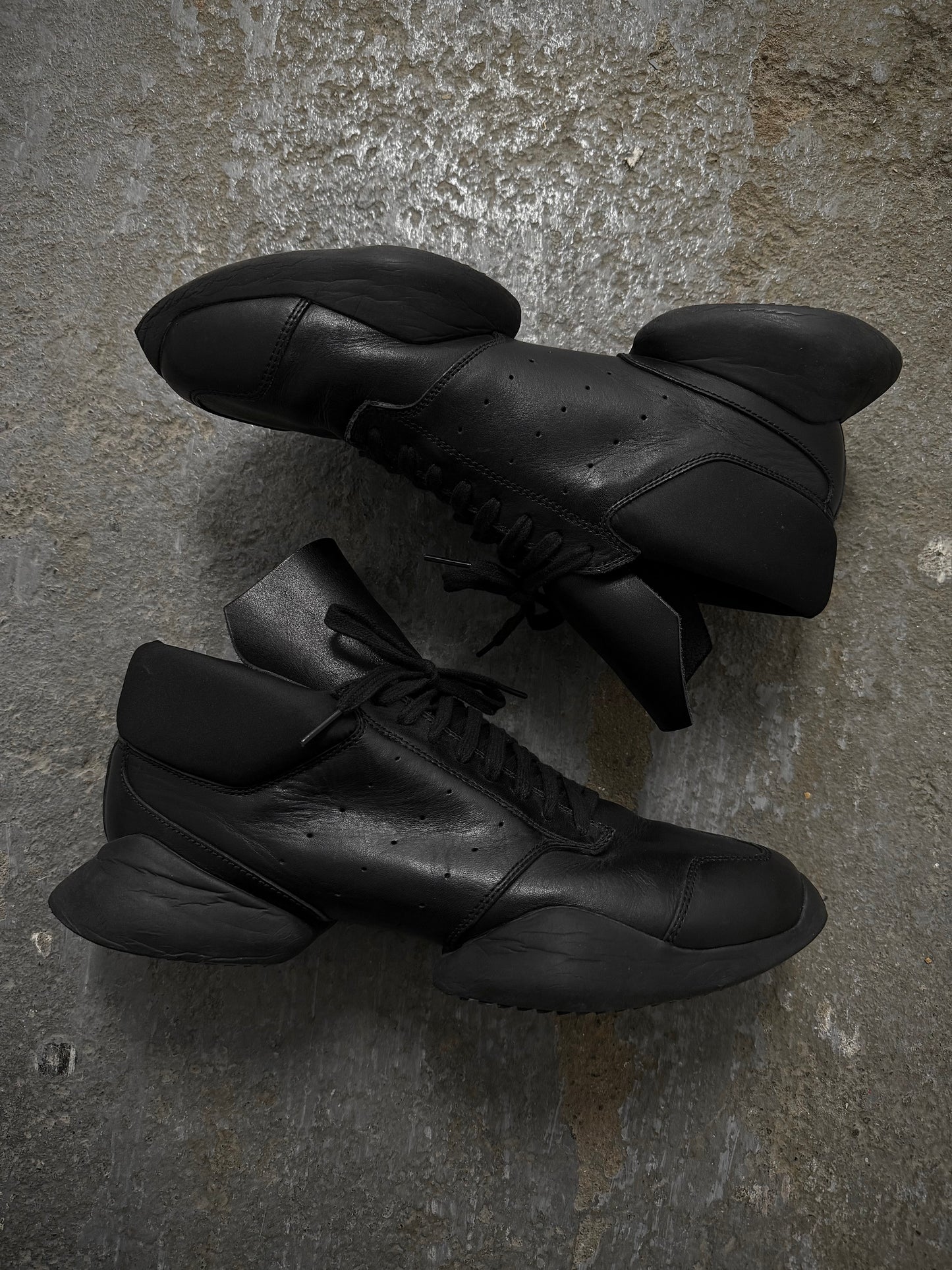 Rick Owens x Adidas SS14 “VICIOUS” 'RO RUNNER' Black Leather Sneakers | Archive Fashion Toronto