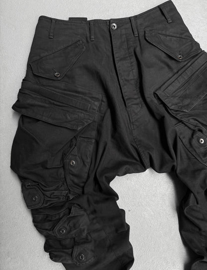 Julius_7 AW14-15 "Glitch;" Drop-crotch Gas-Mask Denim Cargo Pants