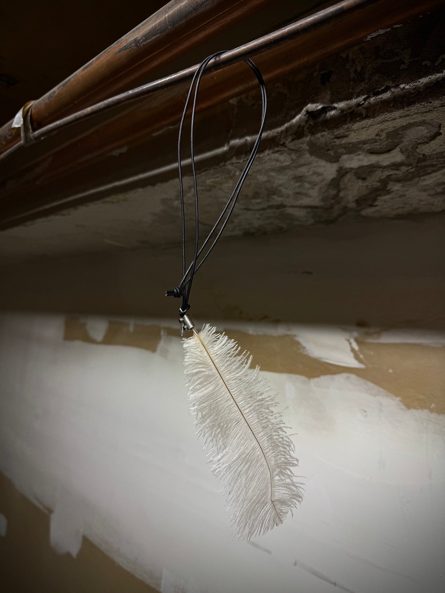 Ann Demeulemeester White Ostrich Feather Leather Cord Necklace