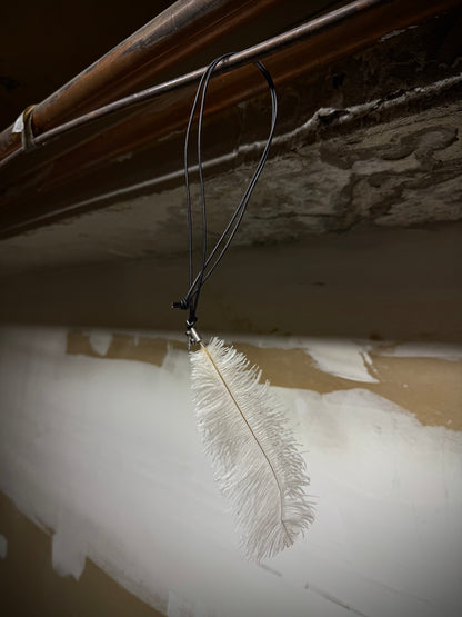 Ann Demeulemeester White Ostrich Feather Leather Cord Necklace