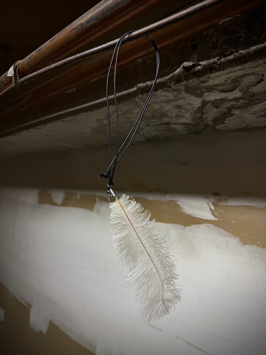Ann Demeulemeester White Ostrich Feather Leather Cord Necklace