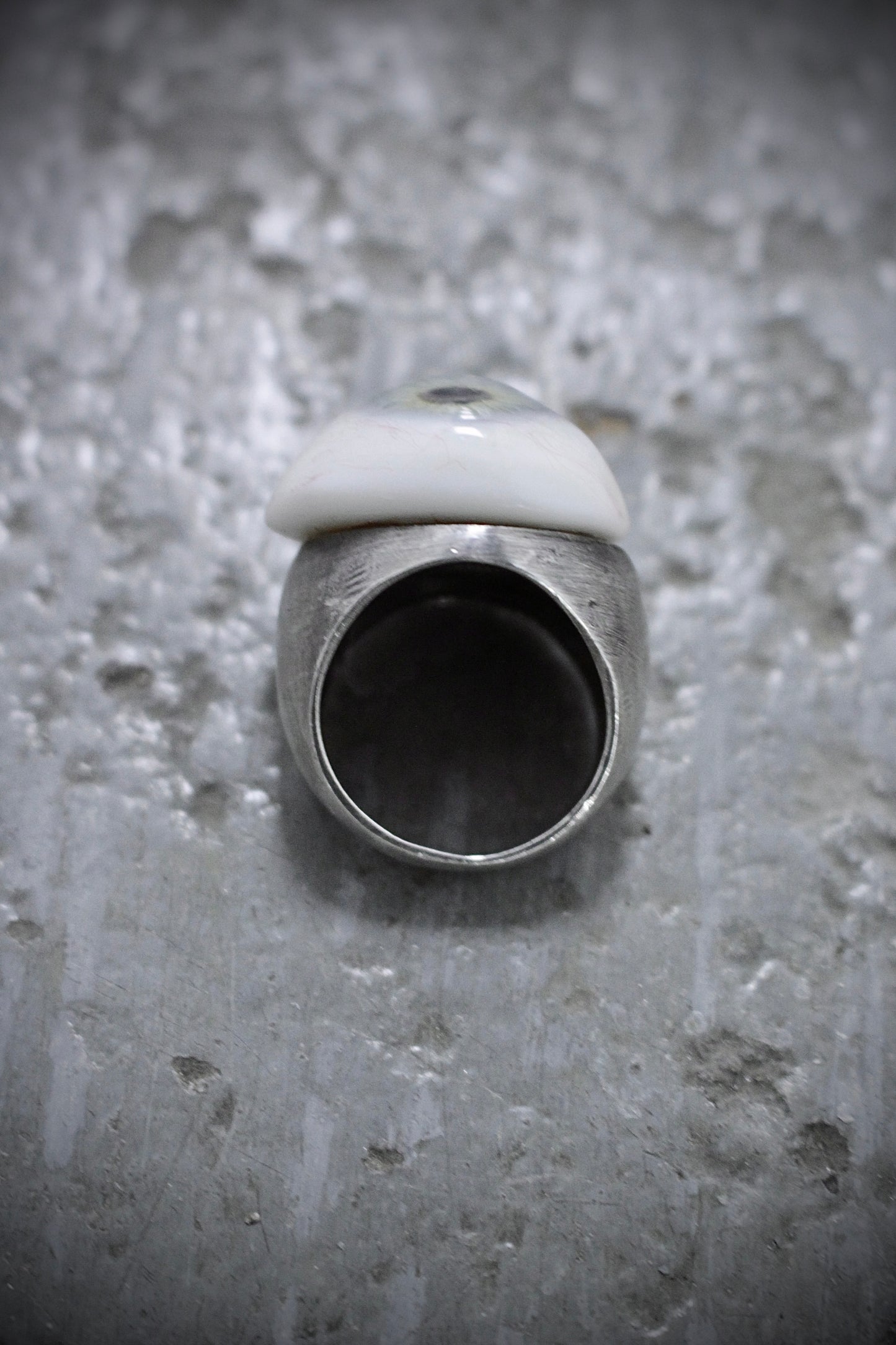 Carol Christian Poell 'MM/2144' Green Prosthetic Eye Silver Ring detail | DRIEW GARMENTS