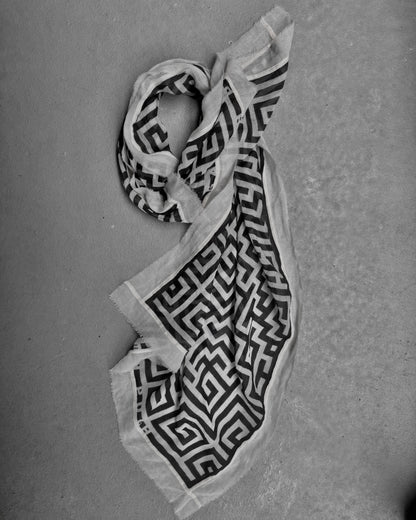 Gareth Pugh Early 00s Frayed Edge Maze Pattern Wool Scarf