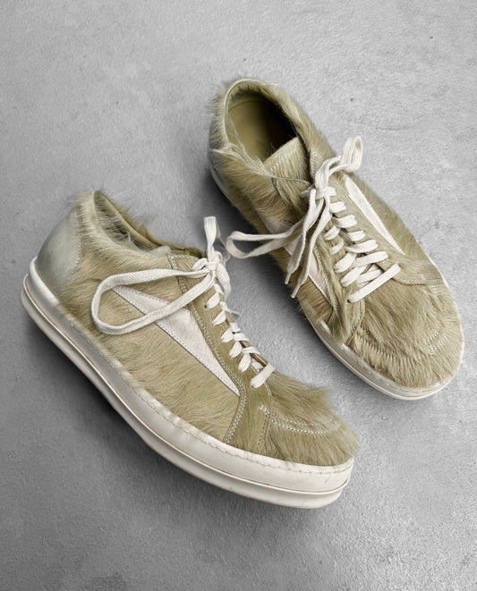 Rick Owens AW23 “LUXOR” Dirty Acid Pony ‘Vintage’ Leather Sneakers