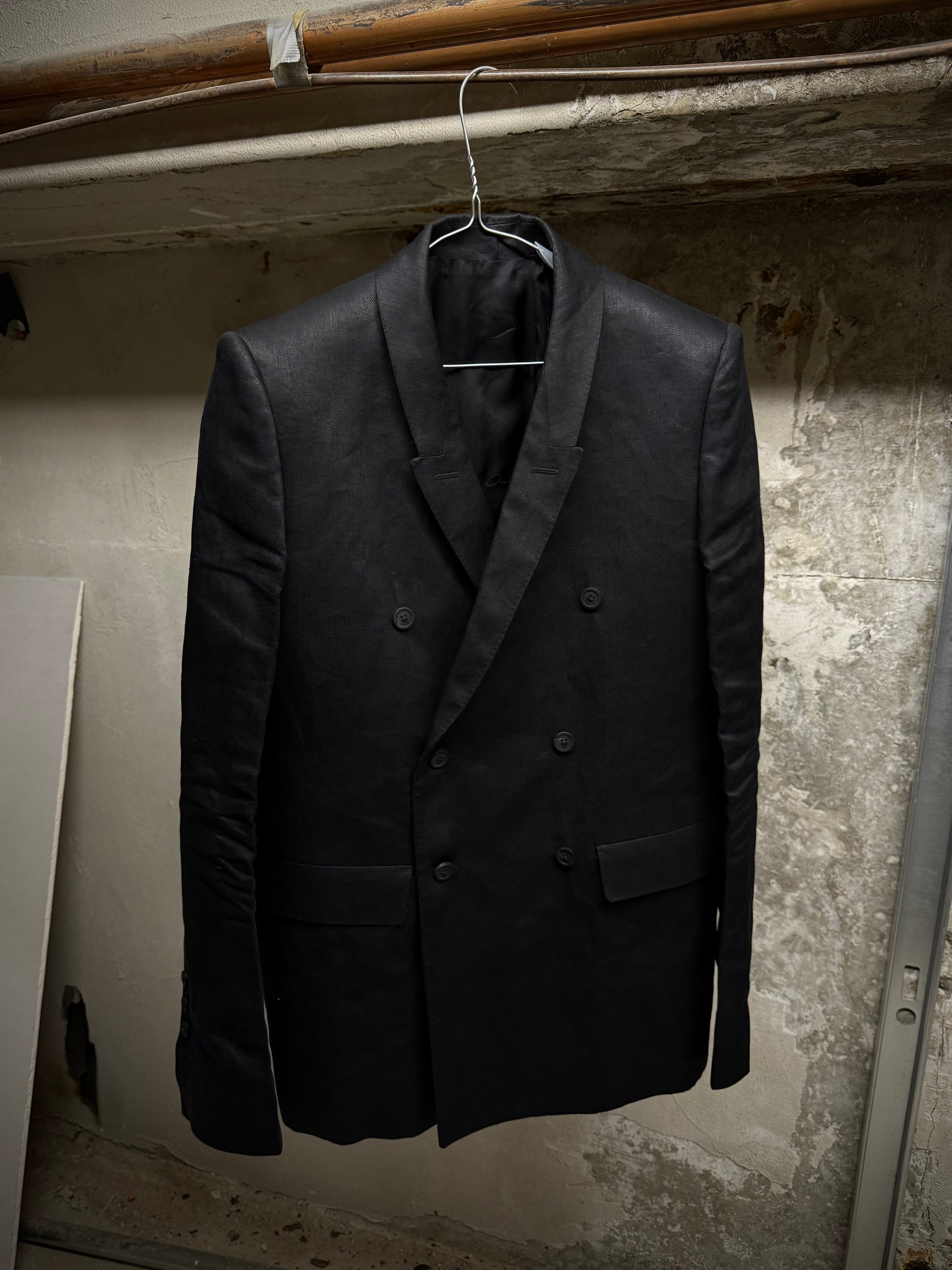Rick Owens SS25 "HOLLYWOOD" Double Breasted ‘JMF’ Linen Twill Blazer | Archive Fashion Toronto