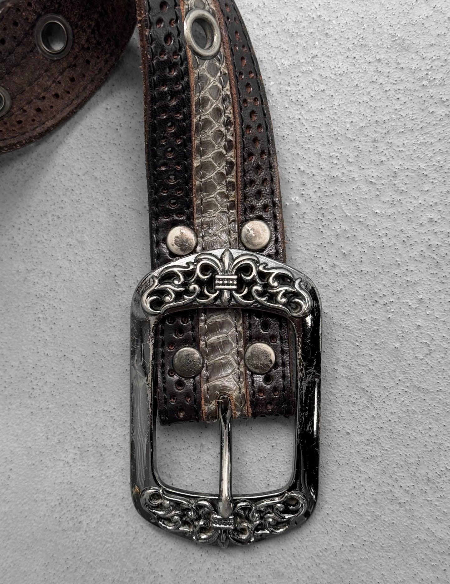 Tornado Mart Early 00s Python Skin ‘Fleur’ Engraved Western Belt