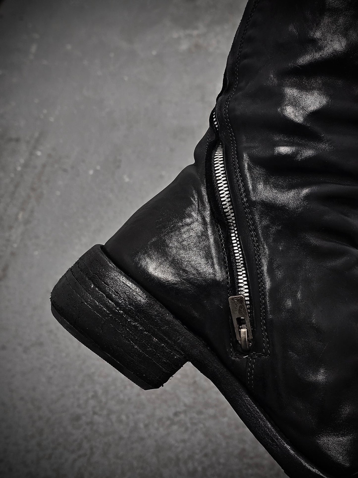 Carol Christian Poell 'AM/2687P CORS-PTC/010' Horse Leather Titanium Prosthetic Tornado Zip Boots