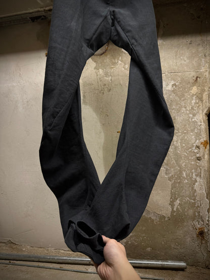 DEVOA SS24 Charcoal Grey Cotton Linen Twisted J-Cut Pants detail | DRIEW GARMENTS