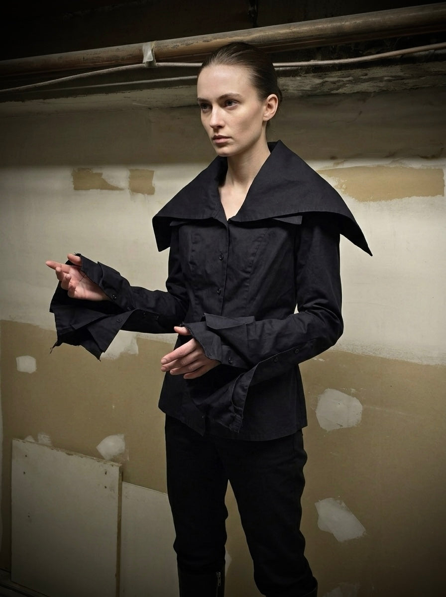 Alice Auaa 90s Dark Navy Gothic Double Layer Tailored Shirt detail | DRIEW GARMENTS