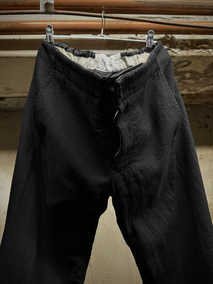 Rick Owens AW08 "STAG" Bias Cut Frayed Hem Flare Wool Trousers detail | DRIEW GARMENTS