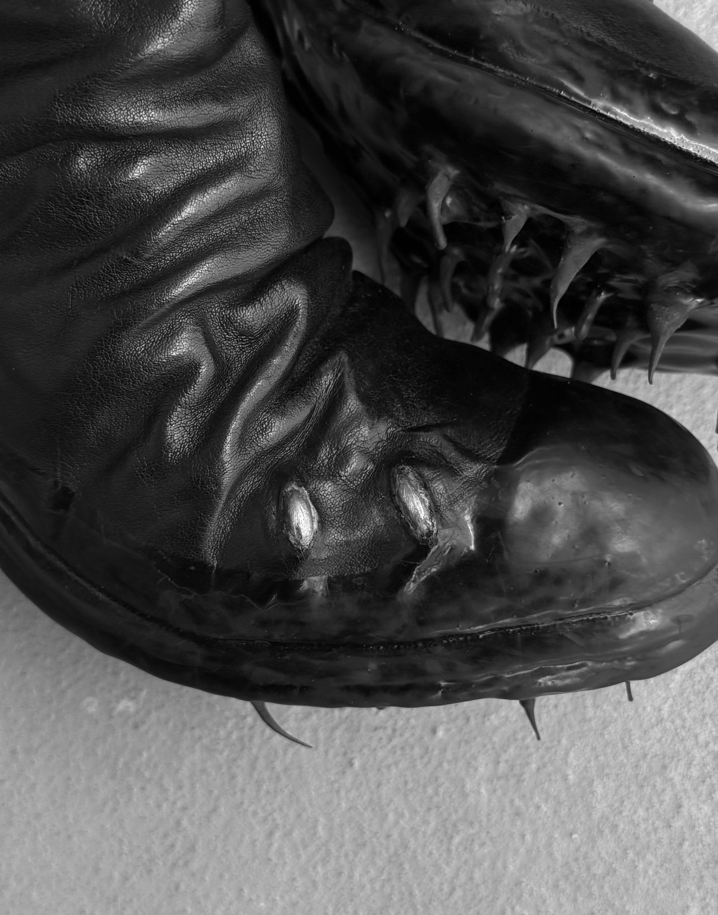Carol Christian Poell ‘AF/0907PR ROOMS-PTC/10’ Black Objet-dyed Kangaroo Leather Titanium Prosthetic Drip Tornado Zip Boots