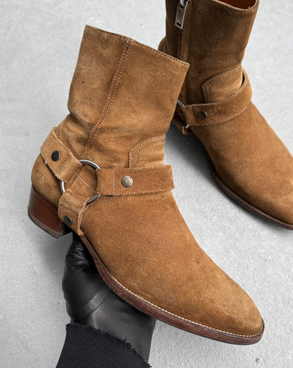 Saint Laurent Paris AW14-15 Brown Suede ‘Wyatts’ Buckle Boots