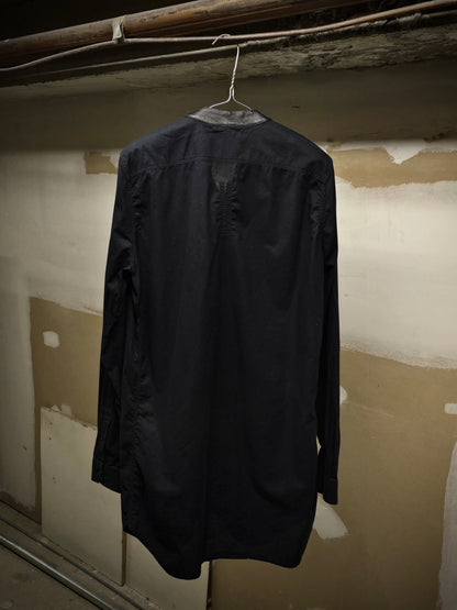 Rick Owens SS16 "CYCLOPS" Calf Leather Trim Mandarin Collar Shirt detail | DRIEW GARMENTS