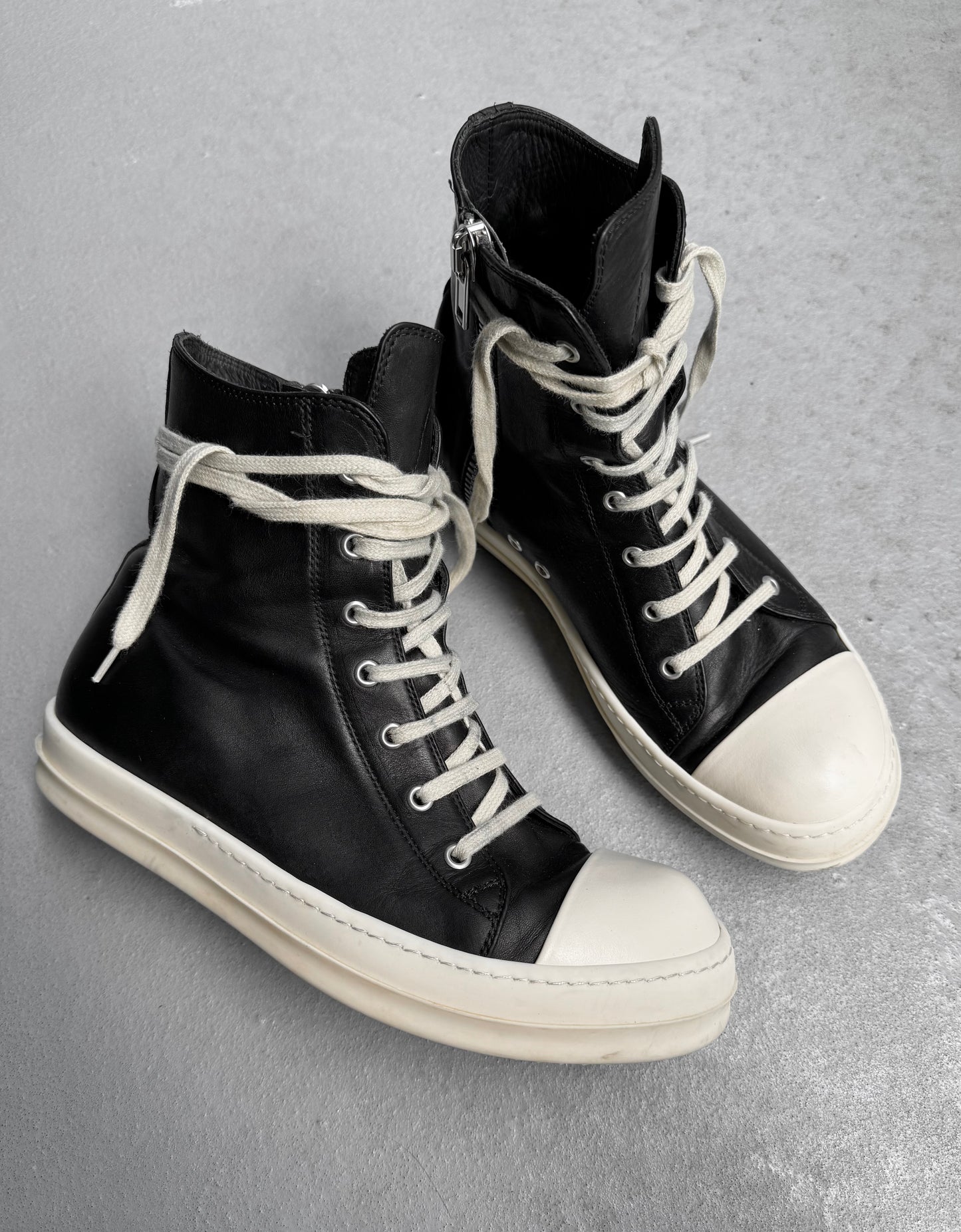 Rick Owens SS24 “LIDO” Black Oiled Calfskin Leather Ramones Sneakers