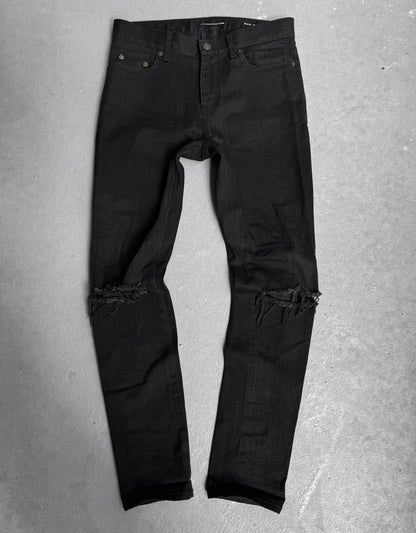 Saint Laurent Paris AW15 Black ‘D02’ Distressed Knee Skinny Denim