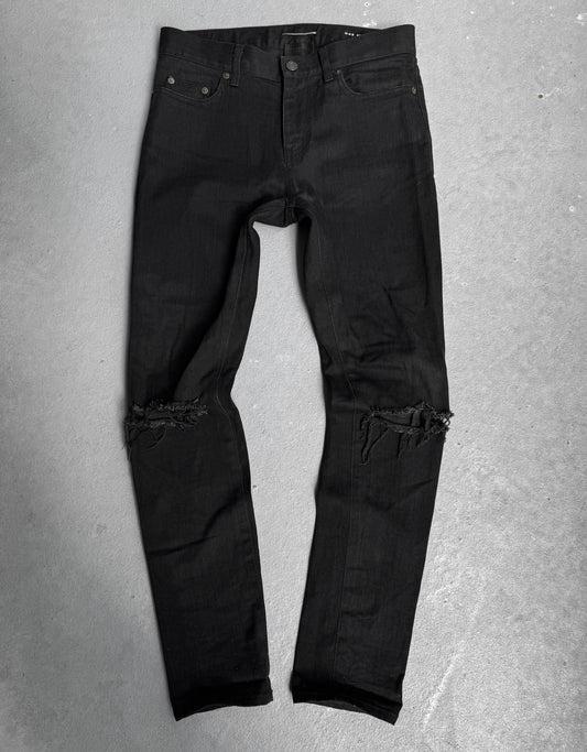 Saint Laurent Paris AW15 Black ‘D02’ Distressed Knee Skinny Denim