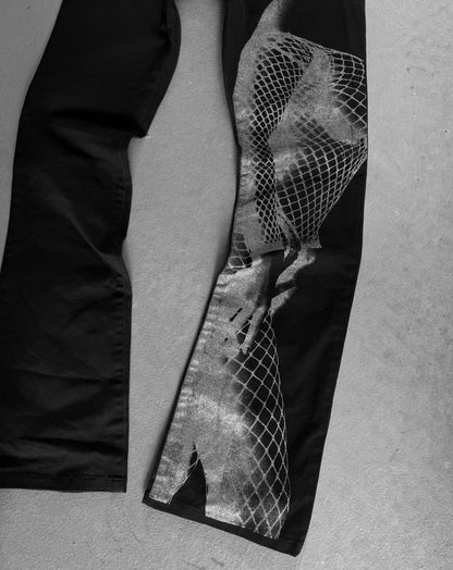 5351 Pour Les Hommes Early 00s Silver Fishnet Woman Bootcut Chino Pants