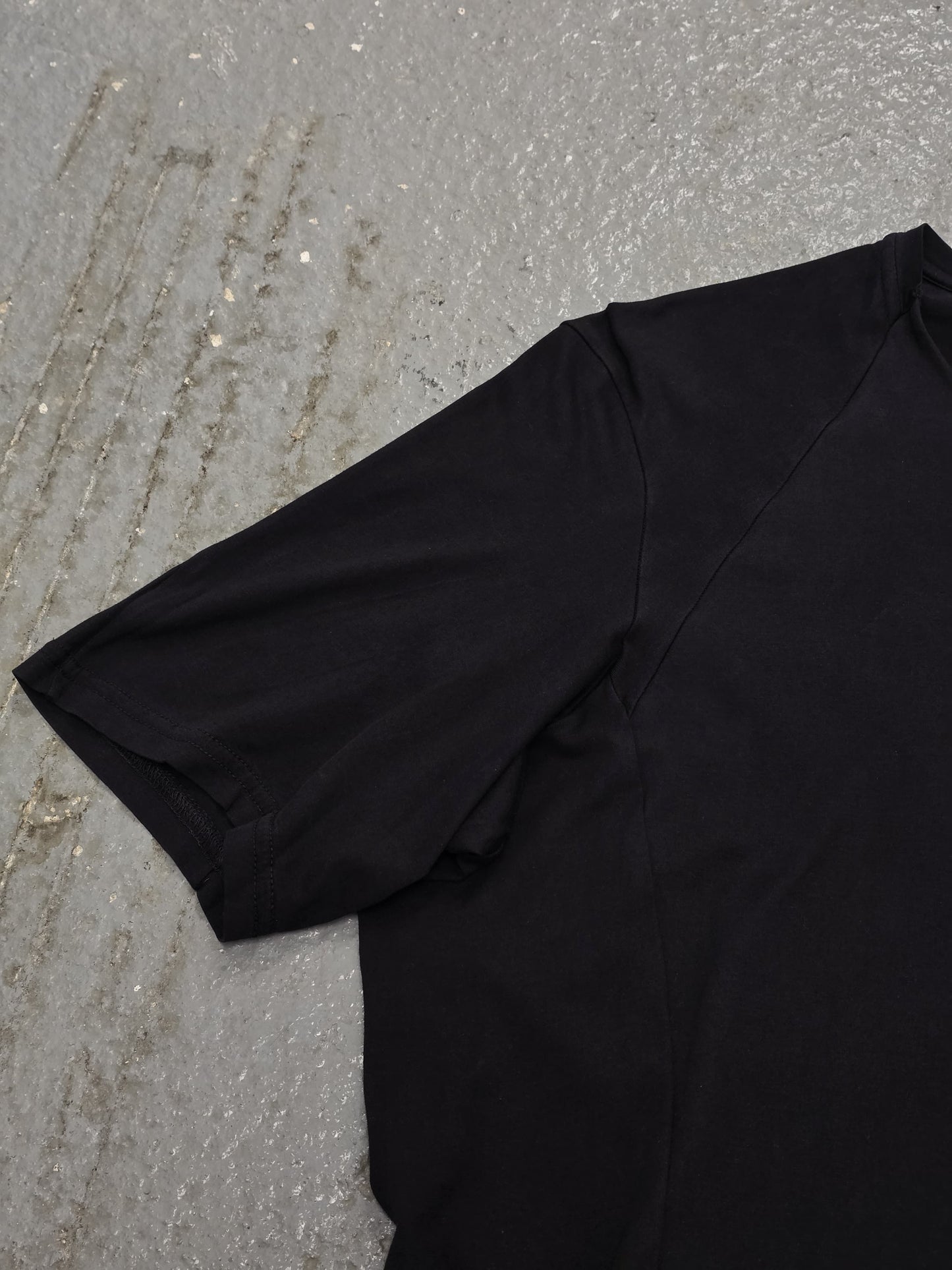 DEVOA Rolled Neck Blistered Leather Back Seam Panel T-shirt detail | DRIEW GARMENTS