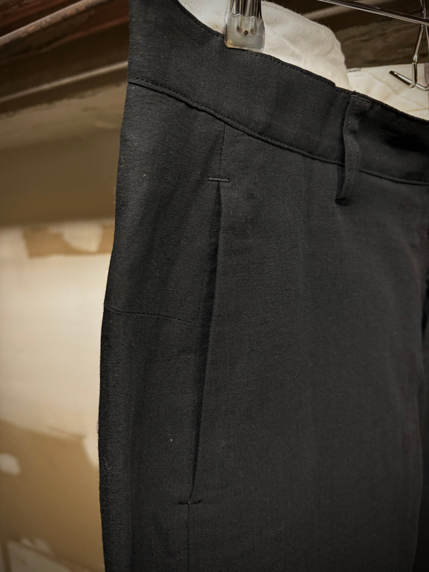 Attachment by Kazuyuki Kumagai Black Wool Linen Classic Dress Pants detail | DRIEW GARMENTS