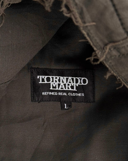 Tornado Mart Early 00s Brown Frayed Military Zip-up Jacket