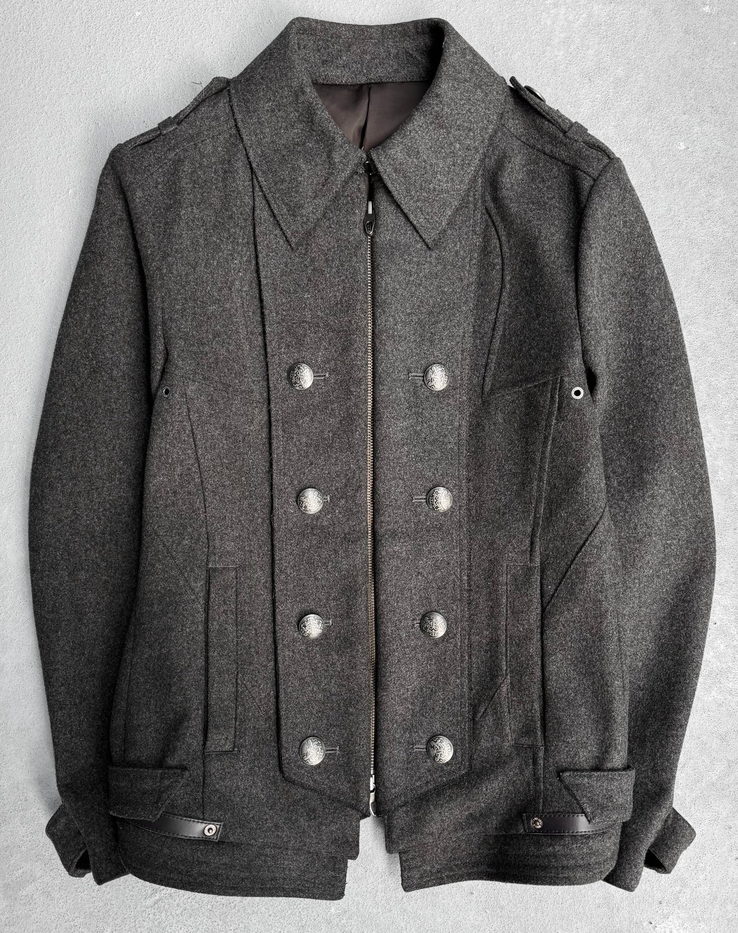 PPFM Early 00s ‘Napoleon’ Zip-up Grey Military Wool Jacket