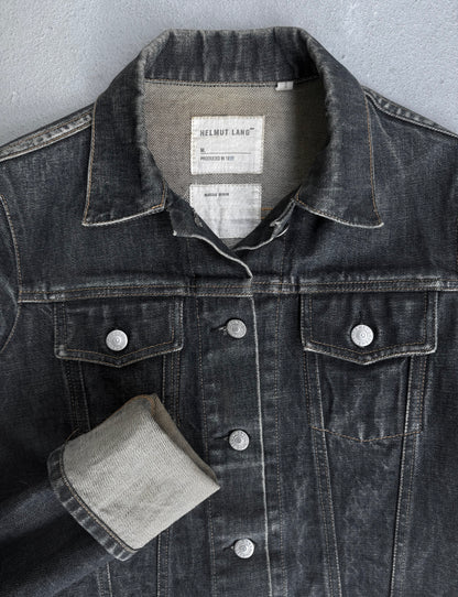 Helmut Lang Late 90s Blue Extended Sleeve Classic Raw Denim Trucker Jacket