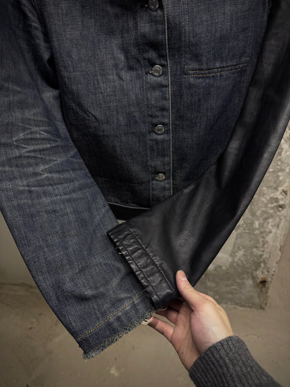 Helmut Lang SS03 Hybrid Lamb Leather Sleeve Raw Denim Jacket