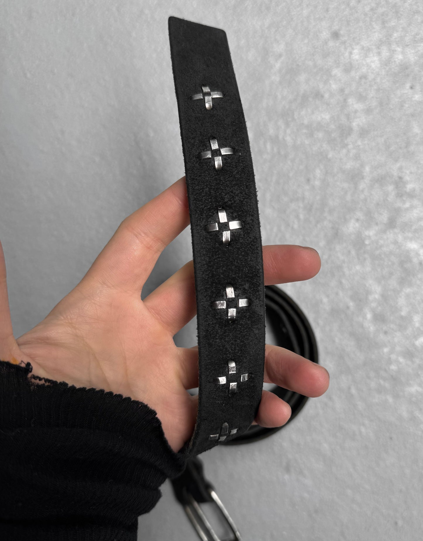 m.a+ by Maurizio Amadei ‘EQ2C-SPO 3.0’ Calfskin Leather Silver Cross Belt