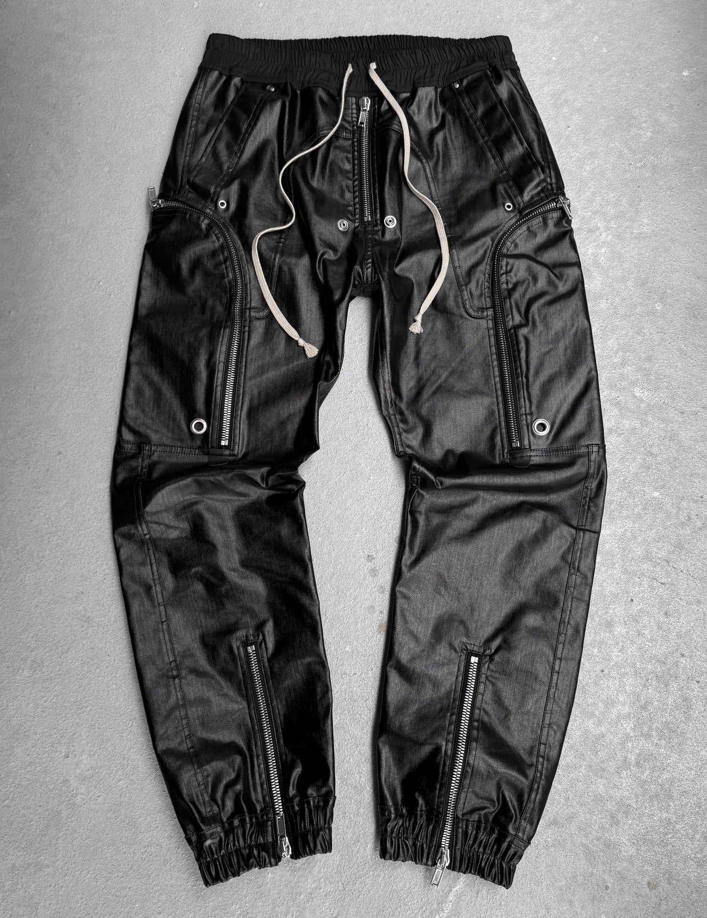 Rick Owens AW24 "PORTERVILLE" Coated Bauhaus Denim Cargo Zip Pants