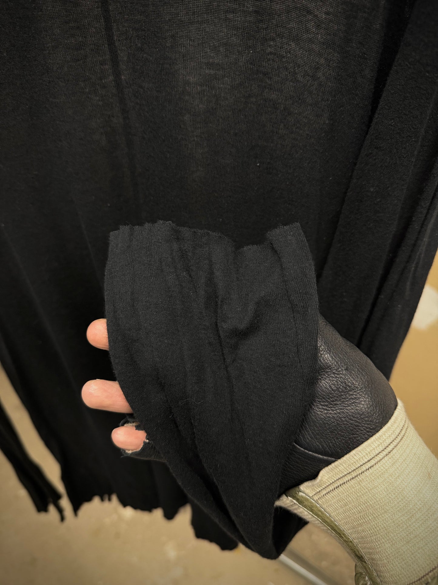 Rick Owens AW23 "LUXOR" Black Sheer Long-sleeves detail | DRIEW GARMENTS