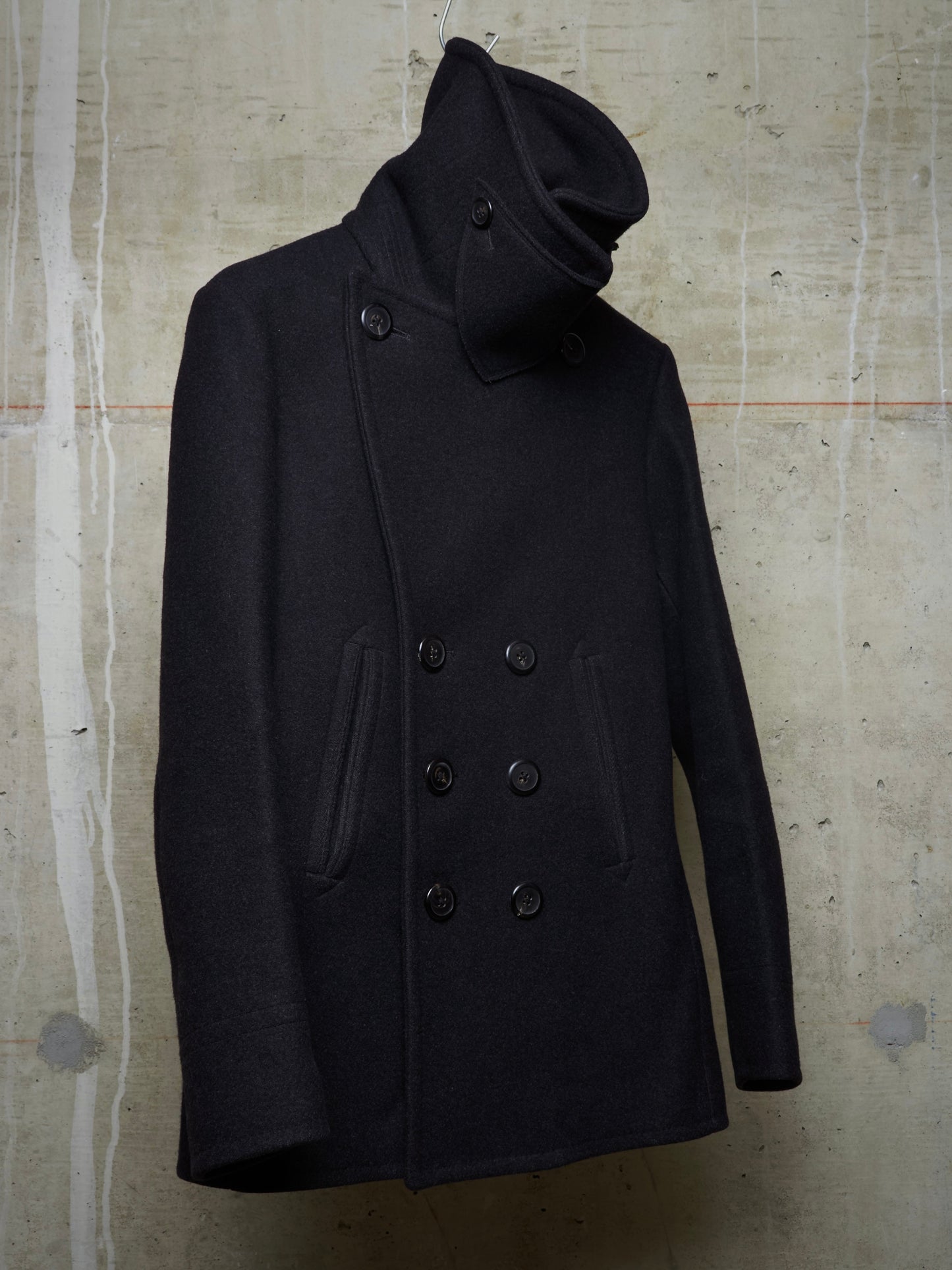 Lad Musician AW11 Charcoal Heavy Melton Wool Wide Collar Peacoat